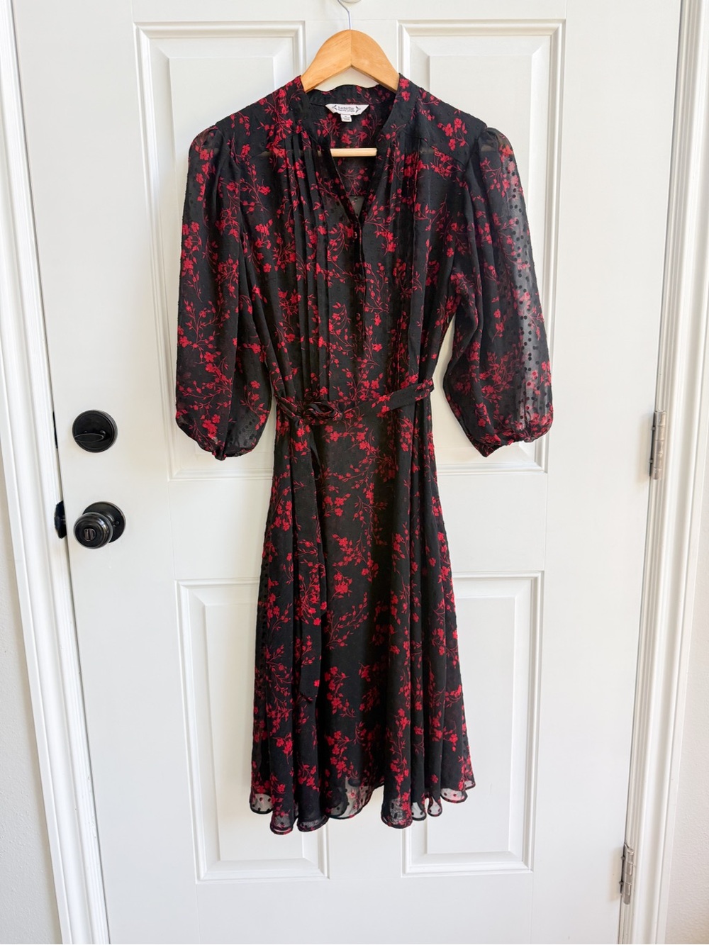 Nanette Lepore Black Sheer Overlay Dress Red Floral Romantic Goth witchy cottage